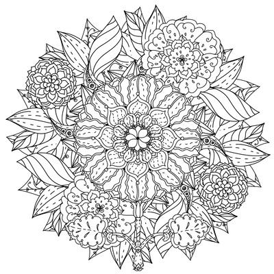 Contoured Mandala Shape Flowers for Adult Coloring Book in Zen Art Therapy  Style for Anti Stress Dr' Art Print - mashabr